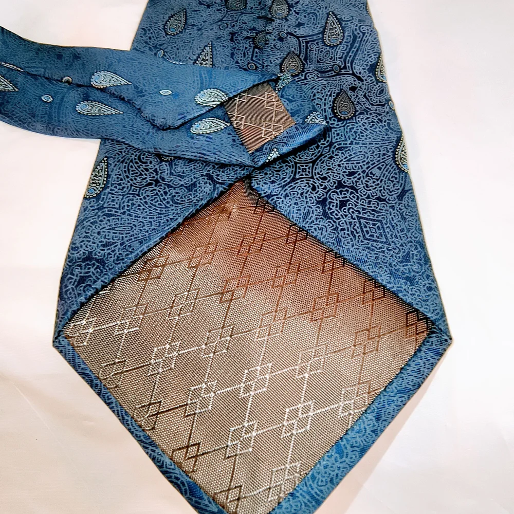 BALMAIN - 2 Pierre Balmain Blue Italian Silk Ties with Paisley & Floral Patterns